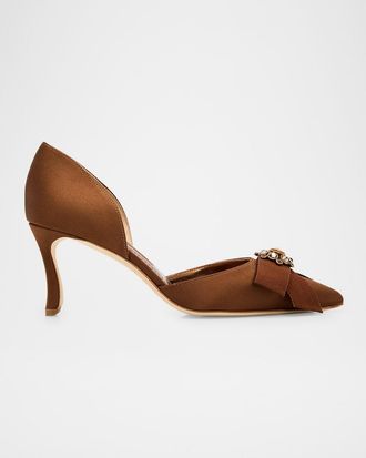 Manolo Blahnik 70mm Apidosa Embellished Satin Bow Pumps
