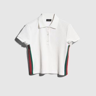 Gucci Rib Cotton Jersey Polo Shirt With Web, White