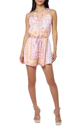 Ciebon Stace Nautical Print Romper in Pink Multi at Nordstrom, Size X-Small