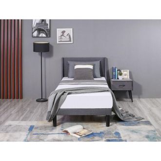 C&A 3FT Soft Linen Grey Upholstered Single Bed with Winged Headboard and Wood Slat Support