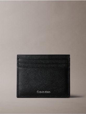 Calvin Klein Mens Refined Saffiano Card Case - Black
