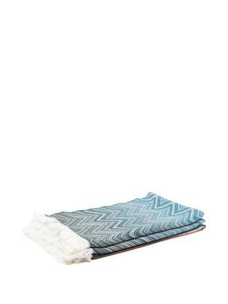 Missoni Home Coperta con motivo chevron e frange (130cm x 190cm) - Blu