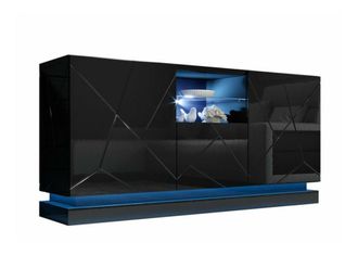 Mirjan24 Aparador Charlotte 186, Negro + Negro Brillante, 75x150cm, N&uacute;mero De Puertas: 042cm, Mdf, Led