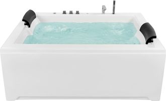 Beliani Ba&ntilde;era De Hidromasaje Recta De Acr&iacute;lico Sanitario Blanco 183 X 142 Cm Para 2 Personas Estilo Moderno Salamanca