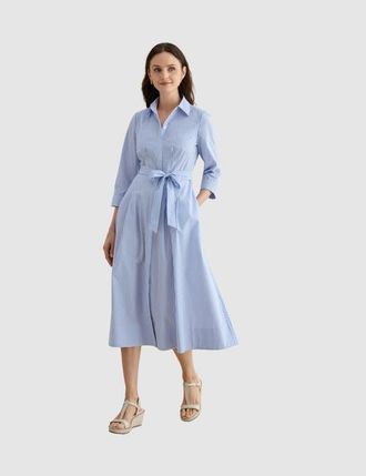 Hobbs London Jane Belted Midi Shirt Dress in Blue Ivory at Nordstrom, Size 12