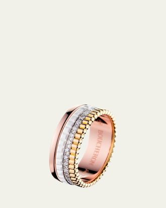 Boucheron Quatre Small Ring in Tricolor Gold with White Ceramic and Diamonds