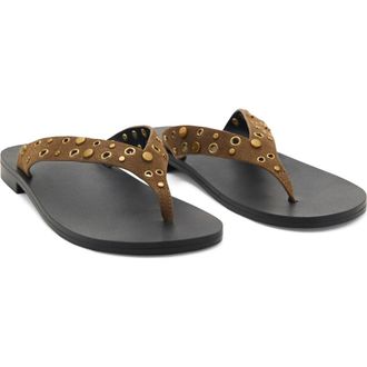 Mango Grommet & Stud Flip Flop in Khaki at Nordstrom, Size 6.5Us