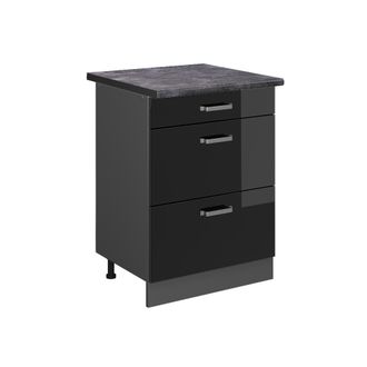 Vicco Mueble Bajo De Cocina R-line, Negro Brillo Intenso, 60 Cm Con Cajones, Et Antracita Vicco