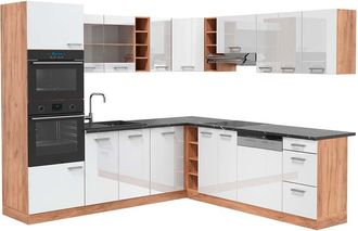Vicco Cocina Esquinera R-line, Blanco Brillo Intenso/roble Dorado, 237 X 247 Cm, Et Antracita