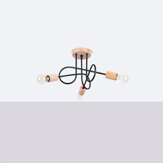 Wonderlamp L&aacute;mpara de techo negro y madera 3 luces