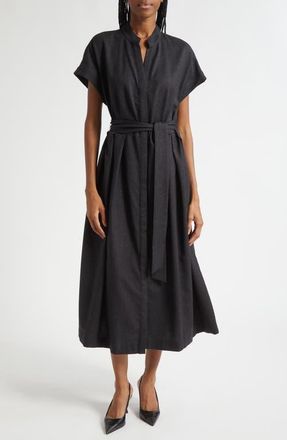 Eleventy Belted Wool Blend Midi Dress in 168 Carbon at Nordstrom, Size 10 Us