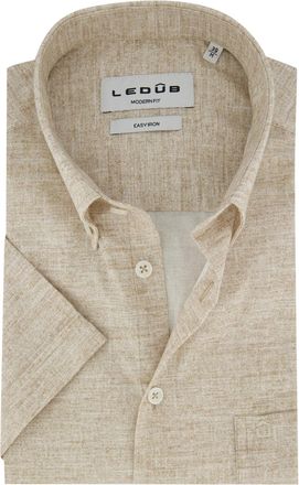 Led&ucirc;b Korte mouw overhemd Ledub beige gem&ecirc;leerd button-down collar
