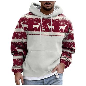 Generic Mens Christmas Hoodie Xmas Tree Light up Jumper Snowflakes Sweatshirt Hooded Pullover Drawstring Sweater with Pockets Ugly Novelty Blouse Casual Loose