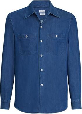 Brunello Cucinelli Lightweight denim shirt in Dark Denim at Nordstrom, Size Xxx-Large Eu