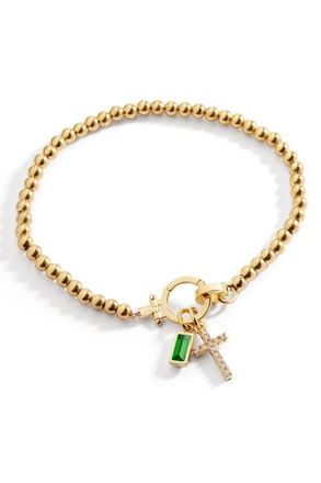 Mint & Lily Cross Charm Birthstone Bracelet in May Emerald at Nordstrom, Size 7.5