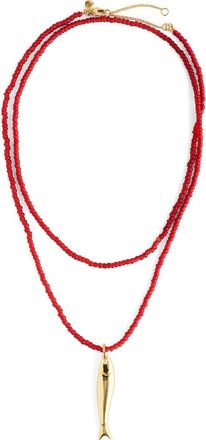Madewell Fish Pendant Beaded Necklace in Antique Gold at Nordstrom