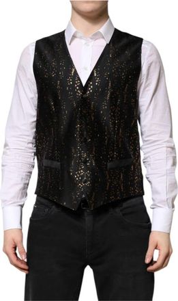 Dolce & Gabbana Zwarte Lurex Formele Heren Vest Vest - Heren - Gillet - Zwart - L - Kostuums