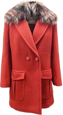 Fendi Fur Collar Wool Coat - Dames - Mantel - Rood - XS - Wol - Jassen