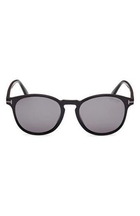 Tom Ford 53mm Round Sunglasses in Shiny Black /Smoke Polarized at Nordstrom Rack