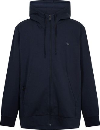 HUGO BOSS Mens Saggy Solid Patterned Hooded Drawstring Ribbed Cuff Sweat Jacket in Dark Blue - Size 4XL