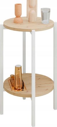 OEM Mesita Auxiliar Redonda Tipo Loft Con Estante, 35x35x62 Cm, Metal Blanco