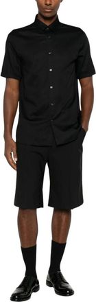 Emporio Armani Heren Overhemd met Korte Mouwen - Heren - Korte mouwen Overhemden - Zwart - 3XL - Katoen - Overhemden
