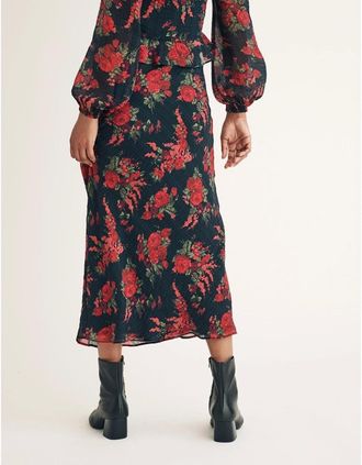 Nobody's Child Womens Lotus Floral Patterned Midi Skirt - Brown - Size: 4 3xs