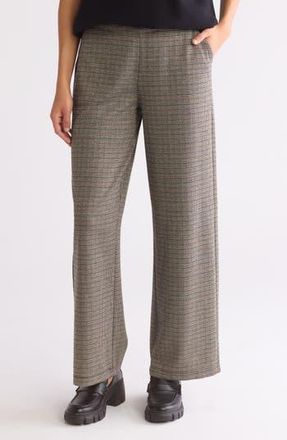 Max Studio Double Knit Wide Leg Pants in Black/Brown Houndstooth at Nordstrom Rack, Size X-Small