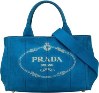 Prada Pre-owned Vintage Canvas Tote Bag - Dames - Vintage Shopper - Blauw - ONE Size - Vintage