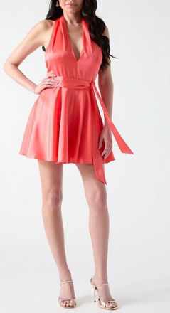 Marciano Karoline Open Back Satin Halter Romper in Coral at Nordstrom, Size 10 Us