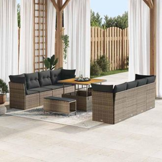 vidaXL Conjunto De Sof&aacute; De Jard&iacute;n 11 Pcs Gris Rat&aacute;n Sint&eacute;tico Vidaxl