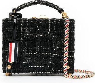 Thom Browne mini tweed ribbon chain tote bag - women - Metal - One Size - Black