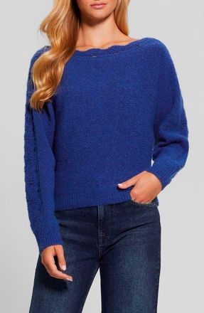 Guess Malorie Pointelle Detail Dolman Sleeve Sweater in Surfing Blue at Nordstrom, Size X-Small