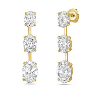 Diana M. Jewels 14kt Yellow Gold 8ct Lab Grown Graduated Oval Diamond Drop Earrings with Bar Spacing