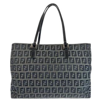 Fendi Pre-owned Tote Bags, female, Black, Size: ONE SIZE Pre-owned Zucchino Canvas Leather Shoulder Bag