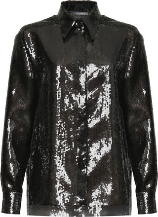 Alberta Ferretti Black Sequin-Embellished Polyester Shirt