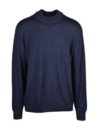 Drumohr Blue Extrafine Merino Wool Stand-Collar Pullover