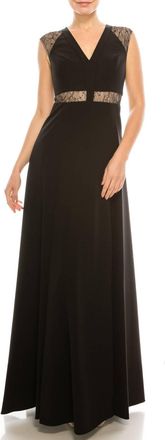 Aidan Mattox Sleeveless Lace-Detail Evening Dress In Black