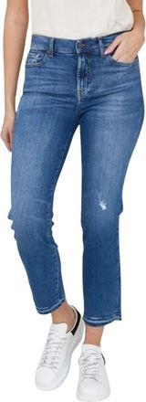 7 For All Mankind Jeans, Dames, Blauw, W27, Katoen, Straight Crop Jeans