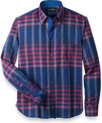 Paul Fredrick Slim Fit Cotton Plaid Point Collar Casual Shirt