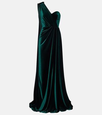 Monique Lhuillier One-shoulder velvet gown