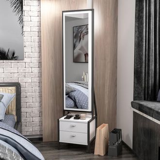 Dmora Toeletta Sicamino, Tocador Con Espejo Incluido, 2 Cajones, Una Puerta, 41x35x170h Cm Blanco