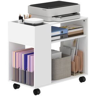 HOMCOM Homcom Mobile Per Stampante Con Ruote, Ripiani E Scomparti, 70x36x60 Cm, Bianco