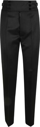 Maison Margiela Wool Pleated Broeken - Dames - Straight fit broeken - Zwart - 2XS - Wol - Broeken