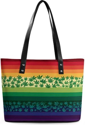 Generic USA Flag Weed Leaf Rainbow Tote Bags for Women Cute Shoulder Purses Handbags
