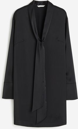 H&M Satinkleid mit Bindedetail - Schwarz