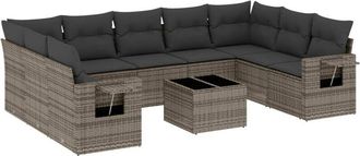 vidaXL Set De Sof&aacute;s De Jard&iacute;n 10 Pzas Con Cojines Rat&aacute;n Sint&eacute;tico Gris Vidaxl