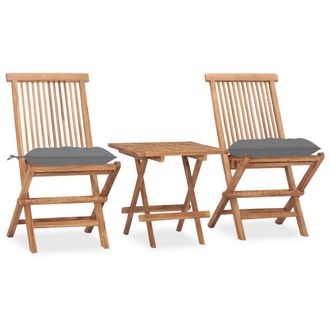 vidaXL Set Comedor De Jard&iacute;n Plegable 3 Piezas Madera De Teca Cojines Vidaxl
