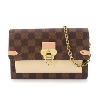 Louis Vuitton Damier Ebene Ivory Pink Damier Canvas Leather Chain/Shoulder Wallet (Pre-Owned)