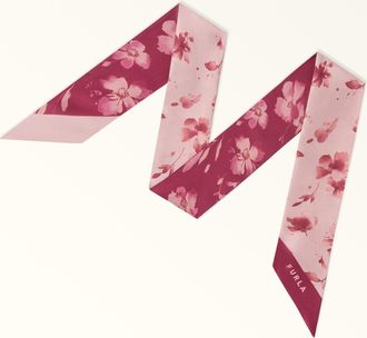 Furla Metropolis Bandeau Toni Cloudy Pink Rosa Twill Di Seta Con Stampa Floral Dots Donna